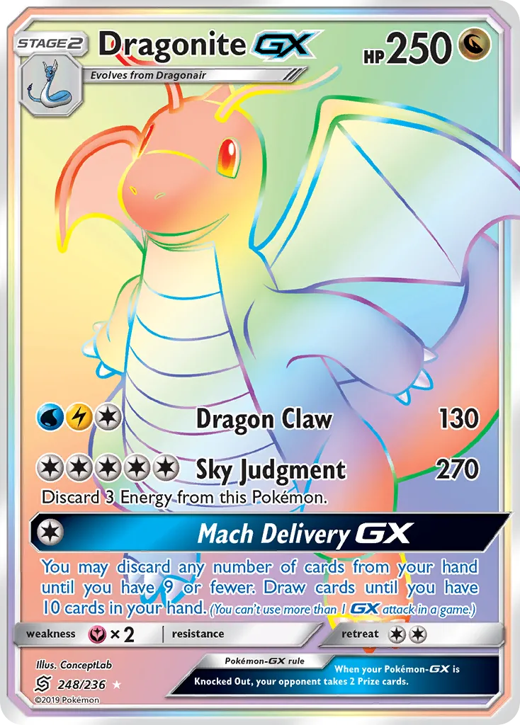 2019 Unified Minds Dragonite-GX #229/236 Rare Ultra card image