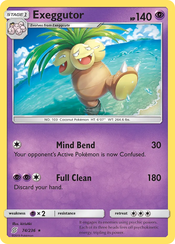 2019 Unified Minds Exeggutor #074/236 Rare card image