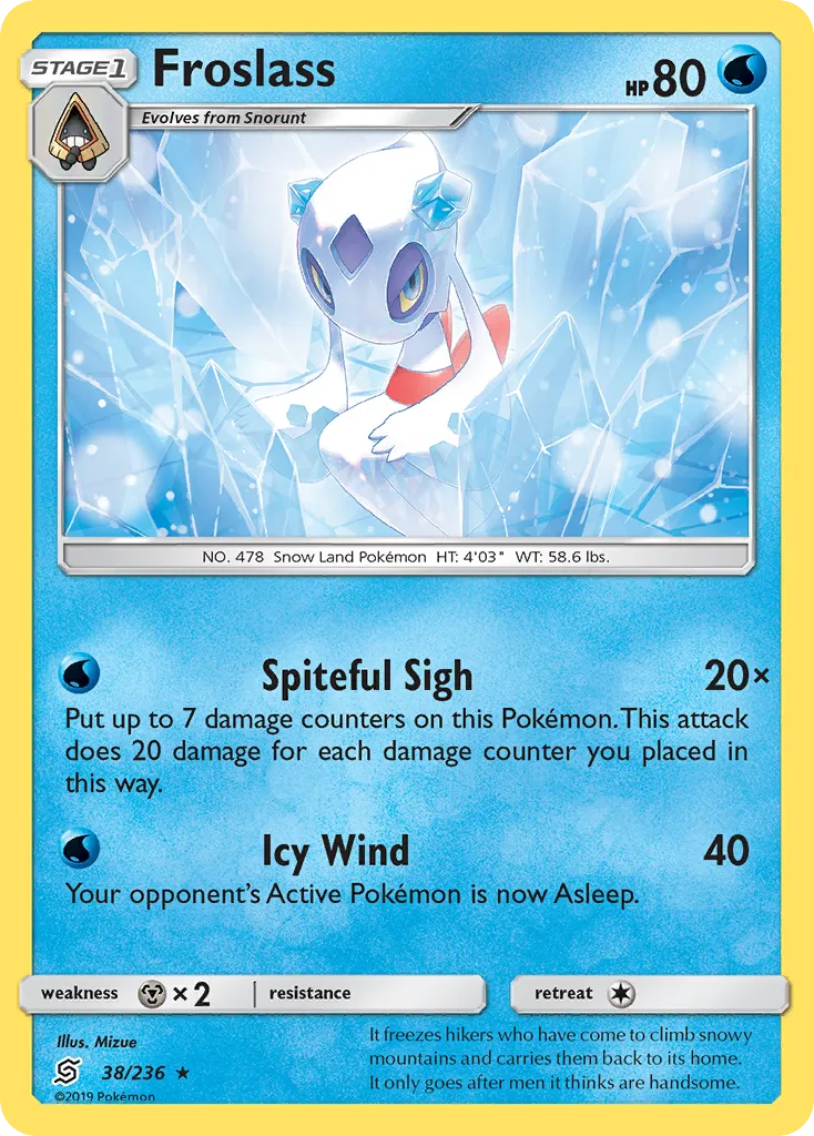2019 Unified Minds Froslass #038/236 Rare Holo card image