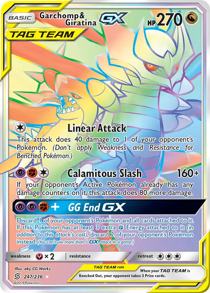 2019 Unified Minds Garchomp & Giratina-GX #146/236 Rare Holo GX card image