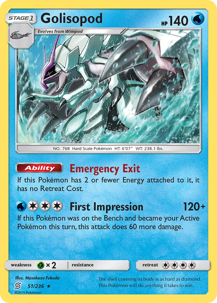2019 Unified Minds Golisopod #051/236 Rare Holo card image