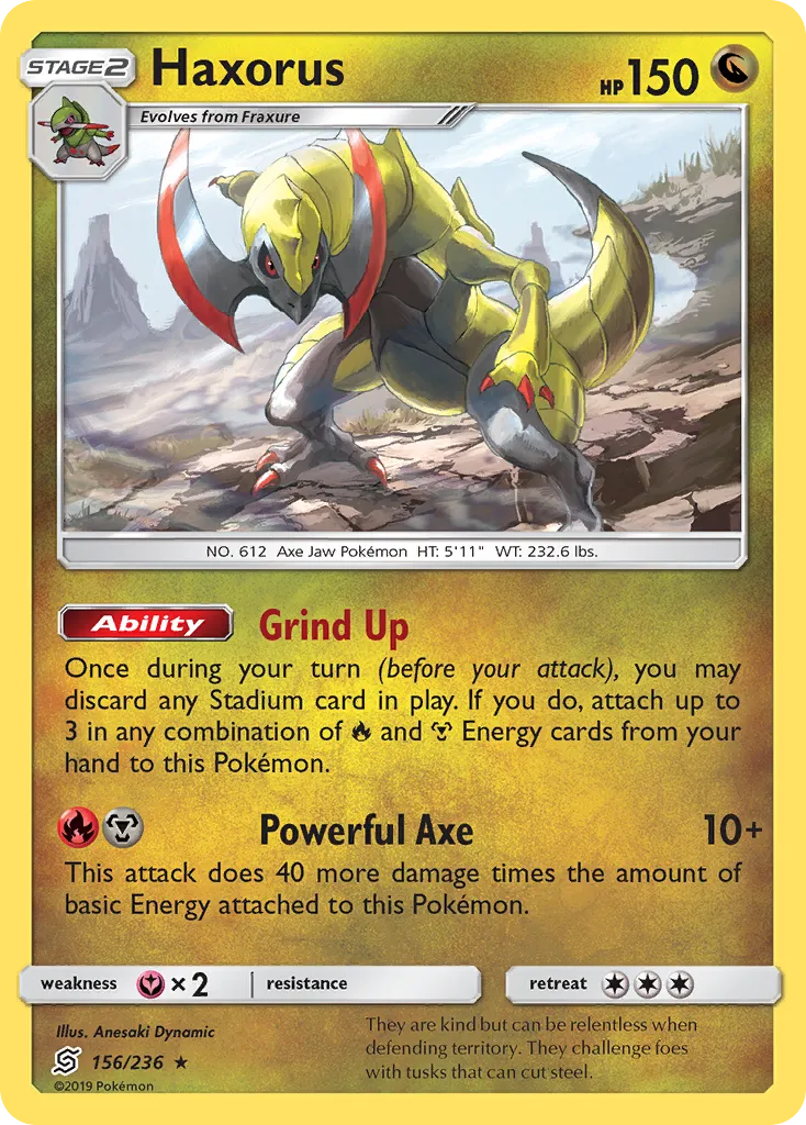 2019 Unified Minds Haxorus #156/236 Rare Holo card image