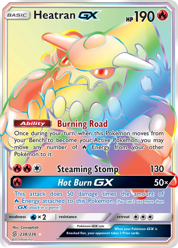 2019 Unified Minds Heatran-GX #025/236 Rare Holo GX card image