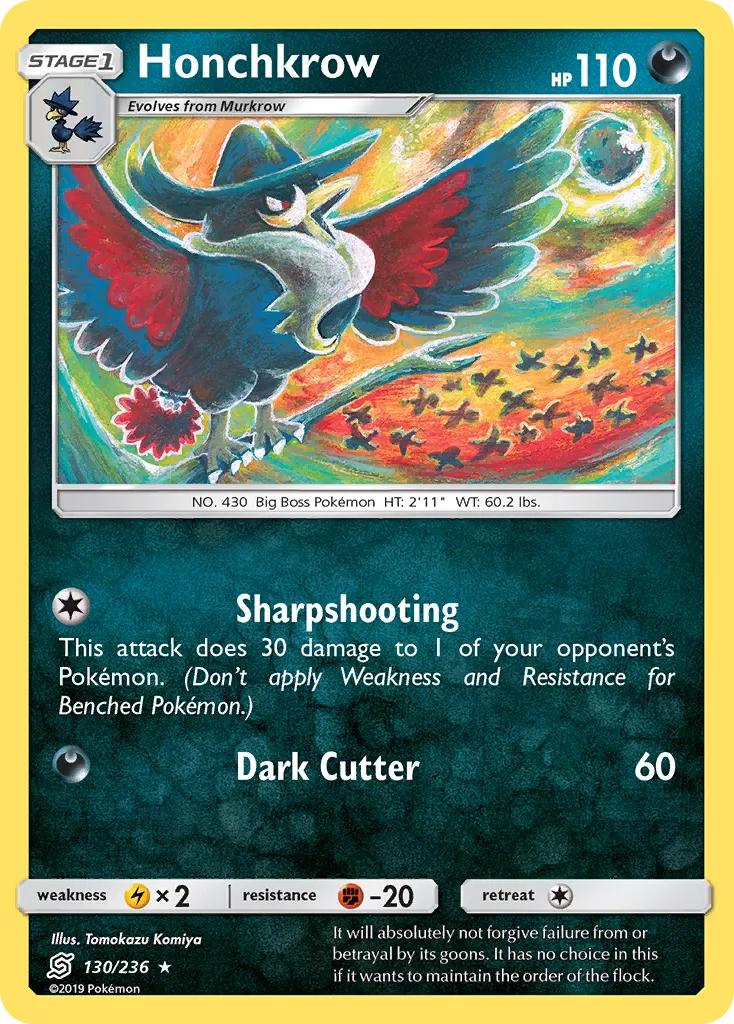 2019 Unified Minds Honchkrow #130/236 Rare card image