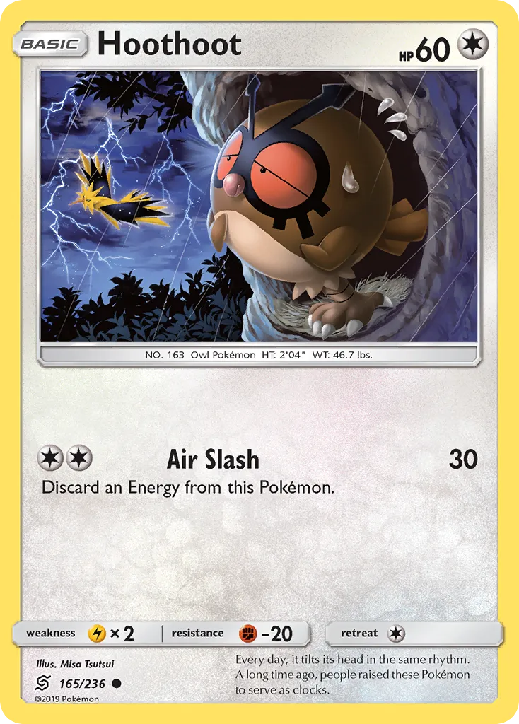 2019 Unified Minds Hoothoot Common #165/236 Common card image
