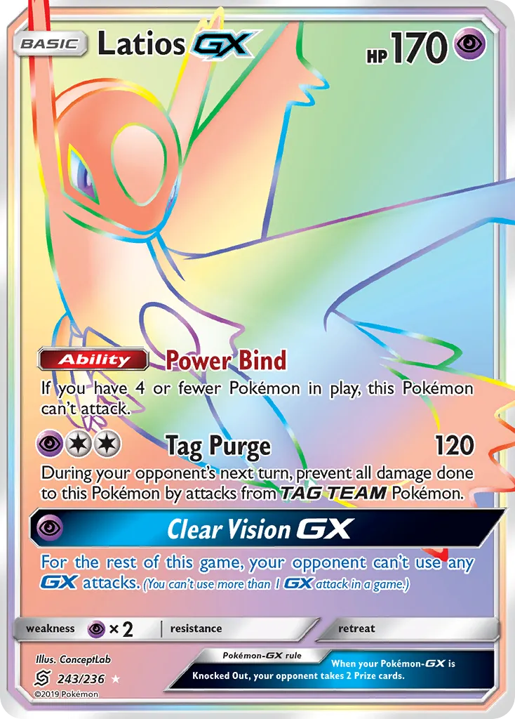 2019 Unified Minds Latios-GX #223/236 Rare Ultra card image