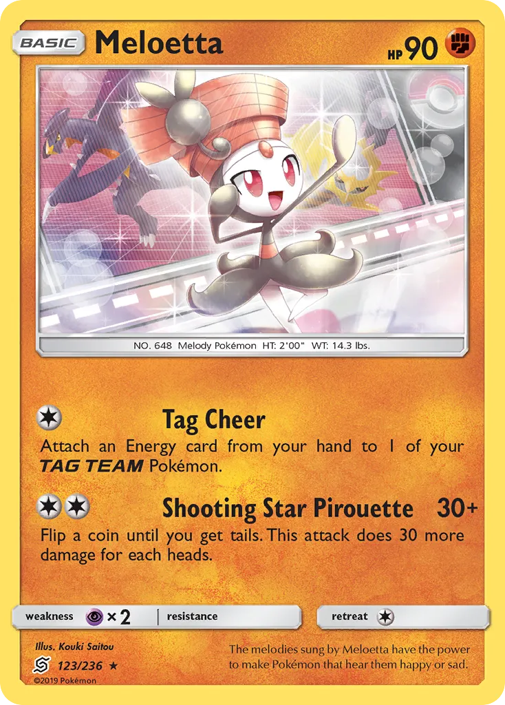 2019 Unified Minds Meloetta #123/236 Rare card image