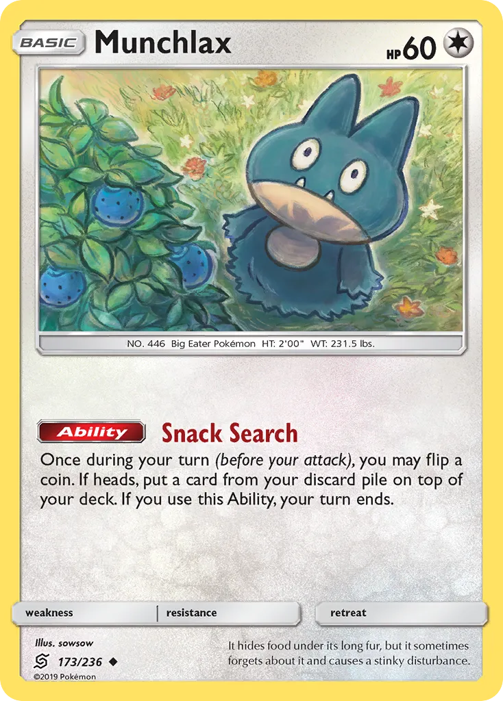 2019 Unified Minds Munchlax #173/236 Uncommon card image