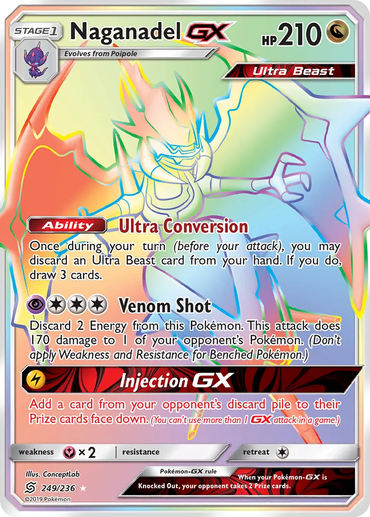 2019 Unified Minds Naganadel-GX #249/236 Rare Rainbow card image
