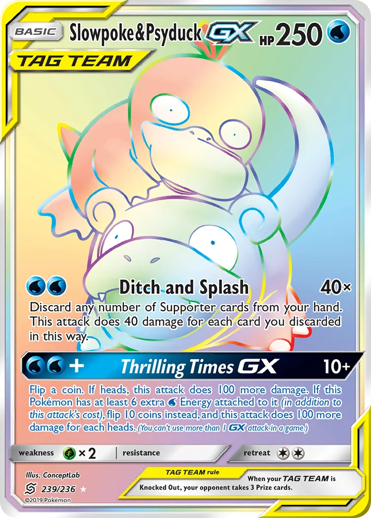 2019 Unified Minds Slowpoke & Psyduck-GX #035/236 Rare Holo GX card image