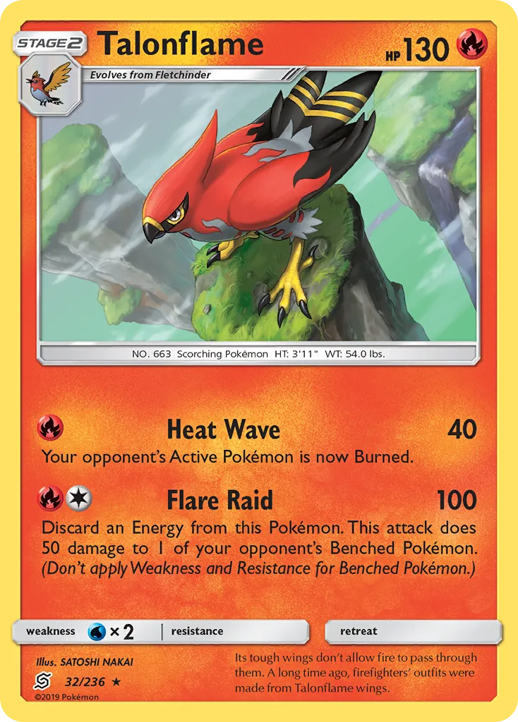 2019 Unified Minds Talonflame #032/236 Rare card image