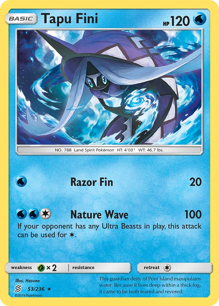 2019 Unified Minds Tapu Fini #053/236 Rare card image