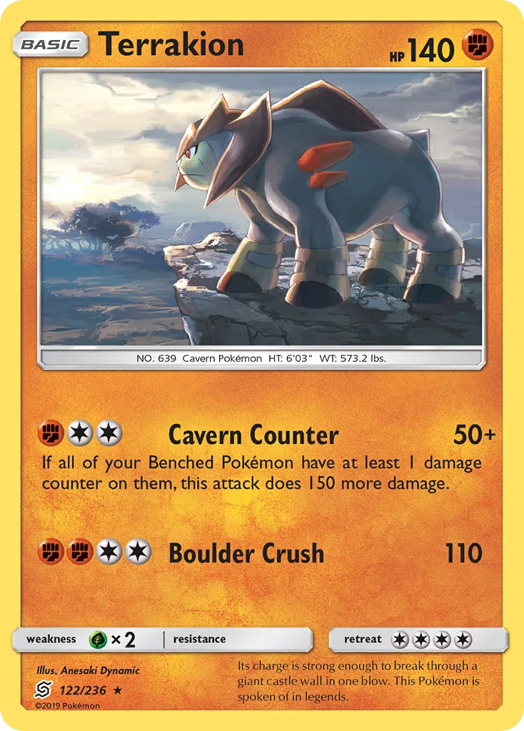 2019 Unified Minds Terrakion #122/236 Rare Holo card image