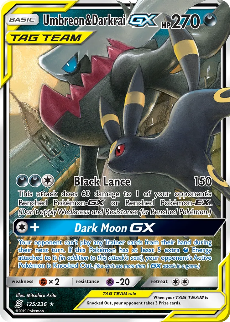 2019 Unified Minds Umbreon & Darkrai-GX #125/236 Rare Holo GX card image
