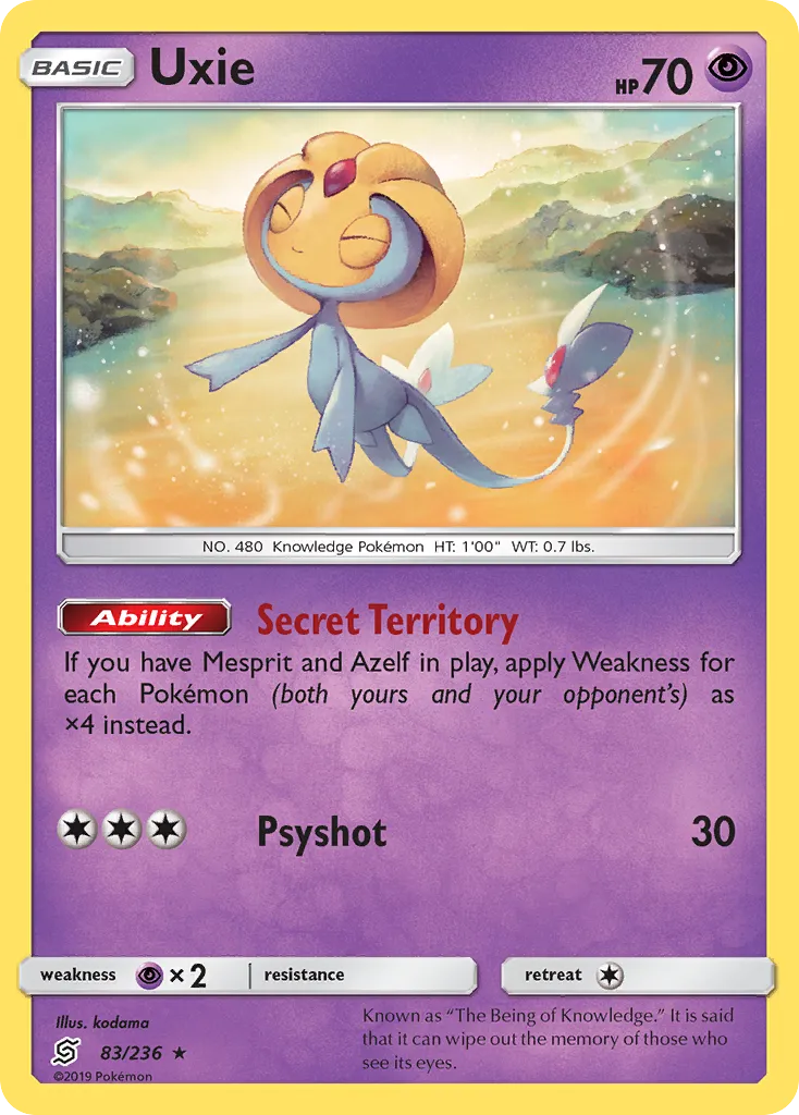 2019 Unified Minds Uxie #083/236 Rare Holo card image