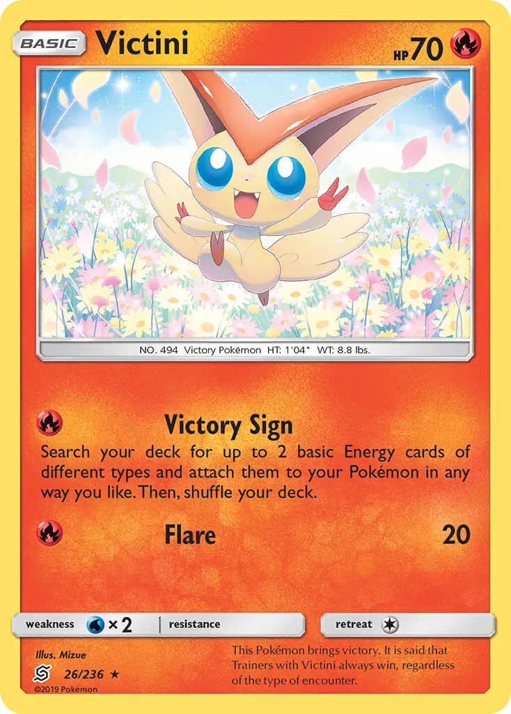 2019 Unified Minds Victini #026/236 Rare Holo card image