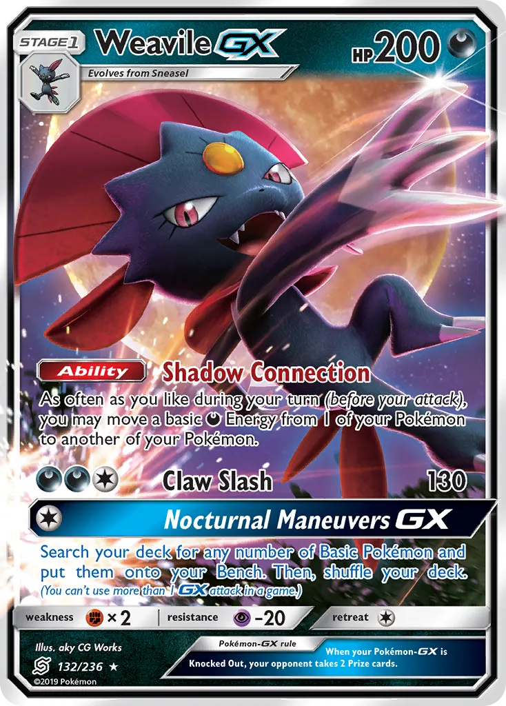 2019 Unified Minds Weavile-GX #132/236 Rare Holo GX card image
