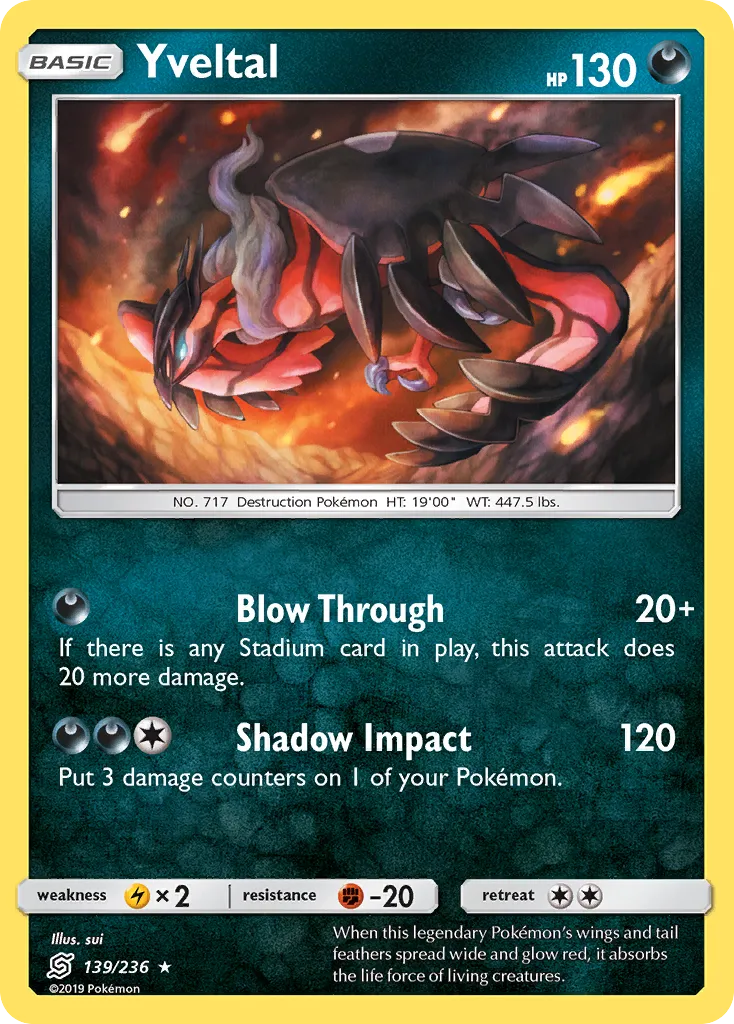 2019 Unified Minds Yveltal #139/236 Rare Holo card image