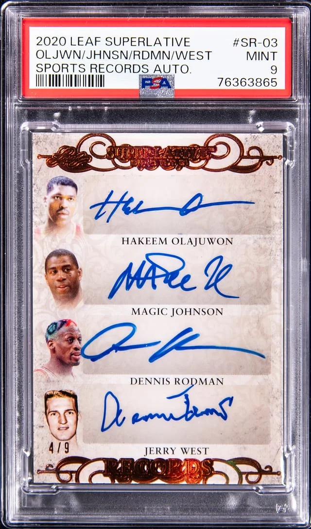 2020-21 Leaf Olajuwon/Johnson/Rodman/West Multi-Signed Superlative Sports Records Autographs #SR-03 card image