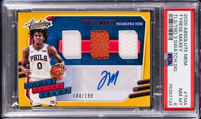 2020-21 Panini Absolute Tyrese Maxey Tools of the Trade 3 Swatch Signature #TT3-TMA card image