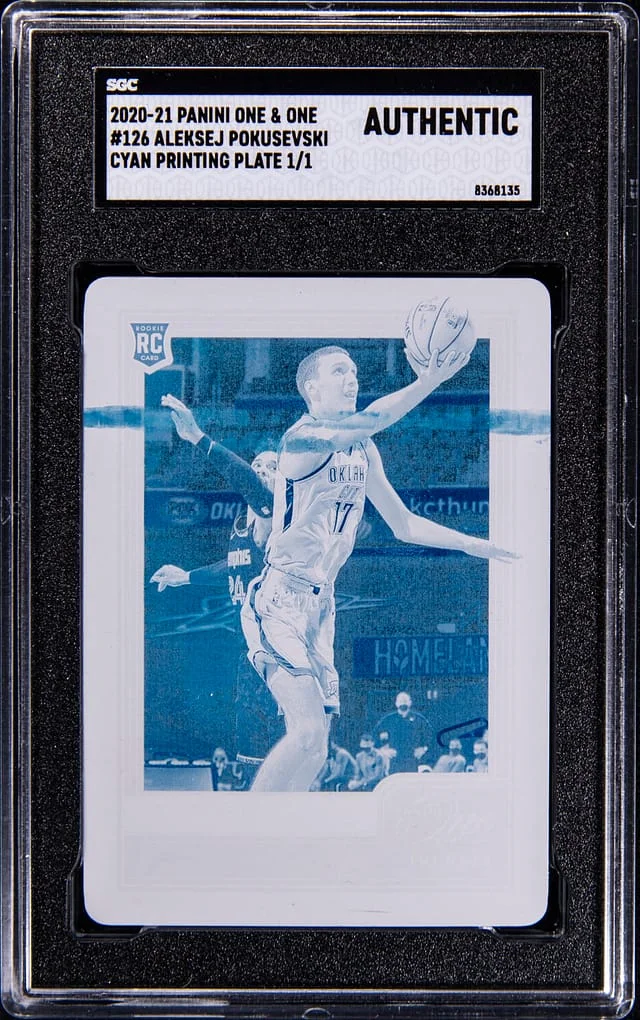 2020-21 Panini Aleksej Pokusevski One & One Cyan Printing Plate #126 card image