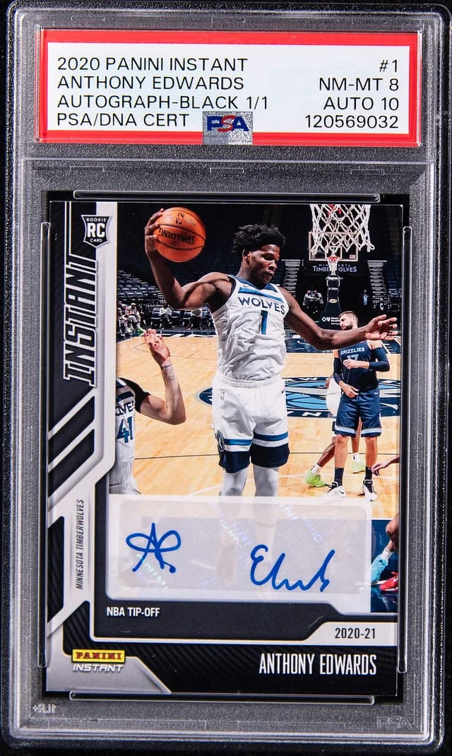 2020-21 Panini Anthony Edwards Instant Autographs Black #1 card image