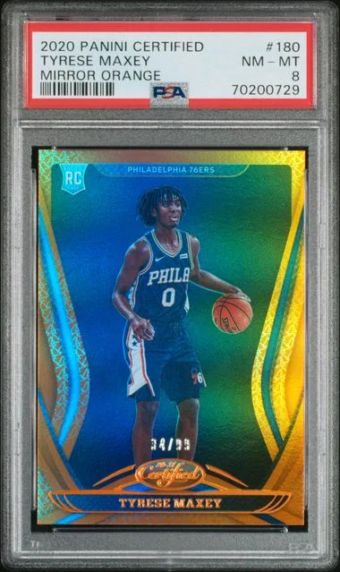 2020-21 Panini Certified Tyrese Maxey Mirror Orange #180 card image