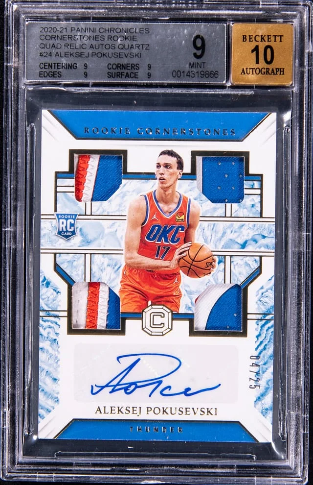 2020-21 Panini Chronicles Aleksej Pokusevski Cornerstones Quad Relic Autos Quartz #RA-ALE card image