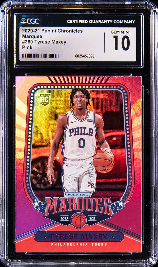2020-21 Panini Chronicles Tyrese Maxey Marquee Pink #260 card image