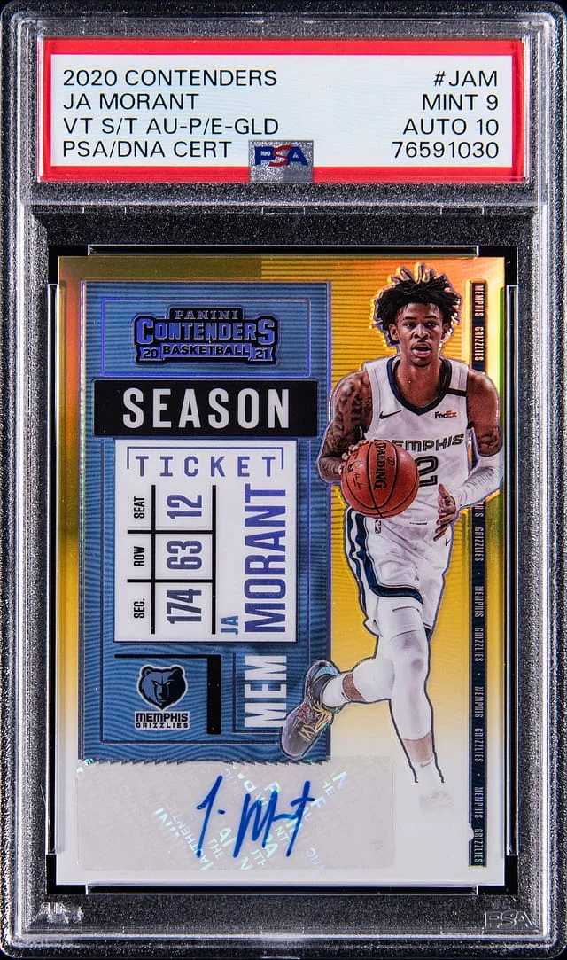 2020-21 Panini Contenders Ja Morant Veteran Season Ticket Autograph Blue Shimmer #VS-JAM card image