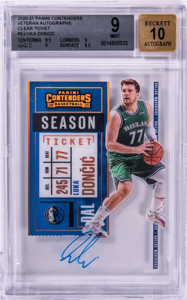 2020-21 Panini Contenders Luka Doncic Veteran Autograph Clear Ticket #3 card image