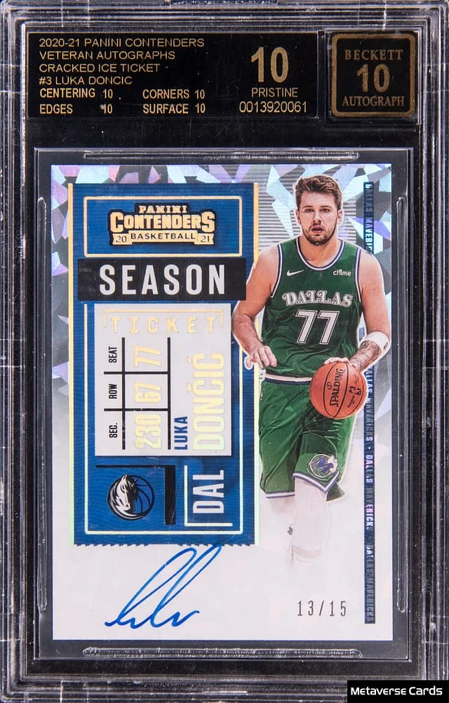 2020-21 Panini Contenders Luka Doncic Veteran Season Ticket Autographs Cracked Ice #VS-LUD card image