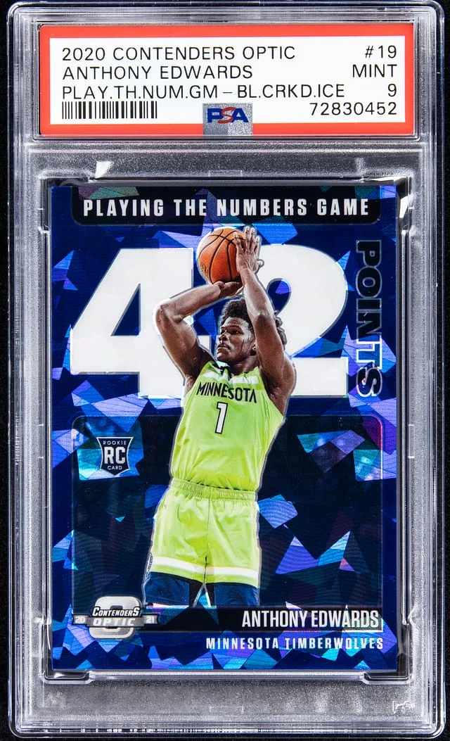 2020-21 Panini Contenders Optic Anthony Edwards Playing The Numbers Game Blue Cracked Ice #19 card image