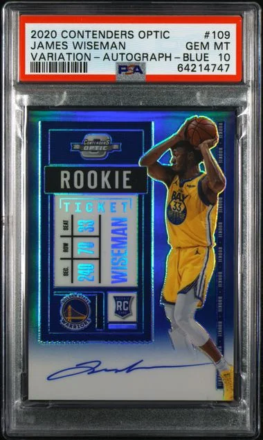 2020-21 Panini Contenders Optic James Wiseman Ticket Autograph Variation Blue #109 card image