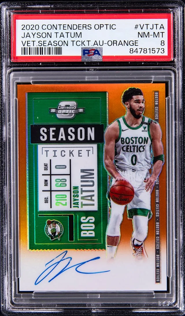 2020-21 Panini Contenders Optic Jayson Tatum Veteran Season Ticket Autograph Orange #VT-JTA card image