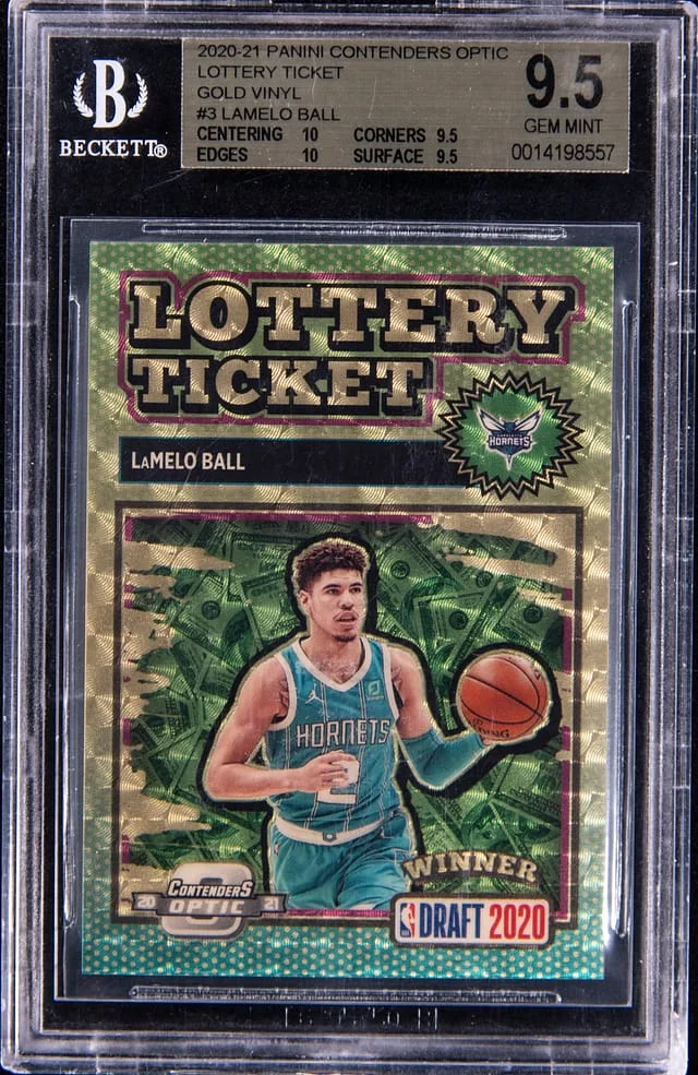 2020-21 Panini Contenders Optic LaMelo Ball Lottery Ticket Gold Vinyl Prizm #3 card image