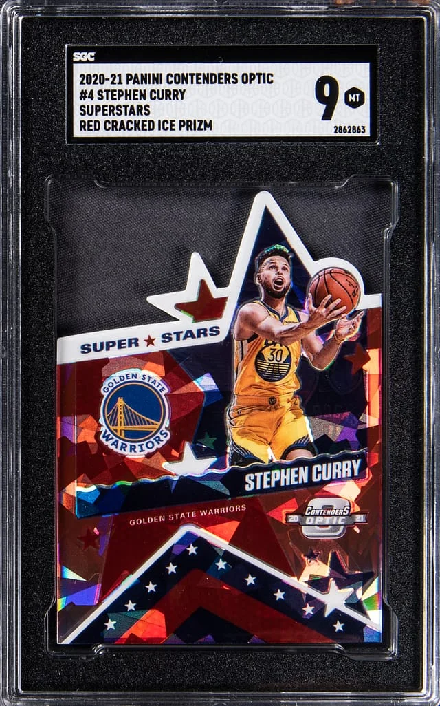 2020-21 Panini Contenders Optic Stephen Curry Superstars Red Cracked Ice Prizm #4 card image