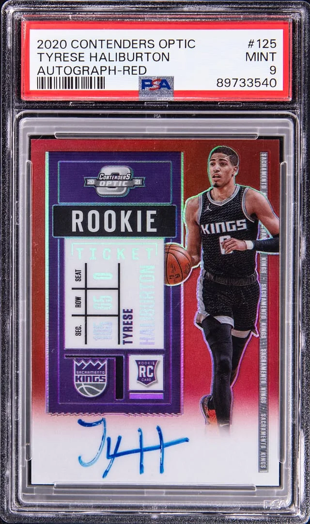 2020-21 Panini Contenders Optic Tyrese Haliburton Ticket Autograph Variation Gold Vinyl Prizm #125 card image