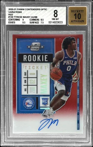2020-21 Panini Contenders Optic Tyrese Maxey Autograph Orange #120 card image