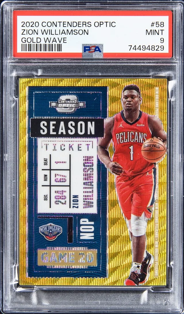2020-21 Panini Contenders Optic Zion Williamson Gold Wave Prizm #58 card image