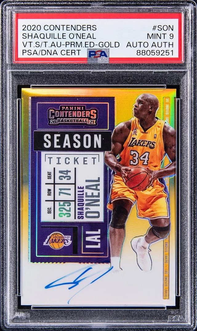 2020-21 Panini Contenders Shaquille O'Neal Veteran Season Ticket Autograph Premium Edition Gold #VS-SON card image