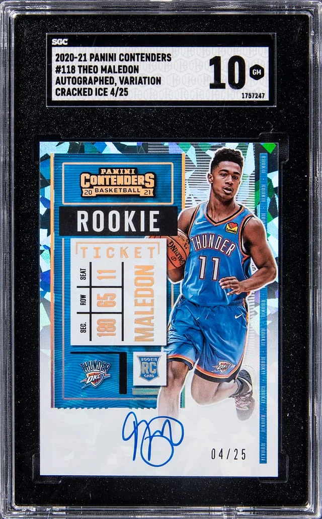 2020-21 Panini Contenders Theo Maledon Ticket Autograph Variation Cracked Ice #118 card image