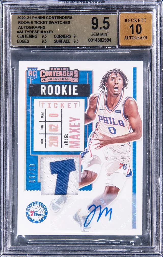 2020-21 Panini Contenders Tyrese Maxey Ticket Swatch Autographs #RS-TMX card image