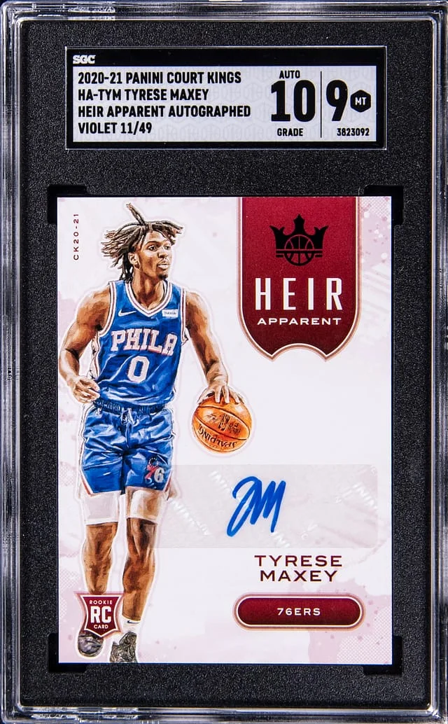 2020-21 Panini Court Kings Tyrese Maxey Heir Apparent Autographs Violet #HA-TYM card image