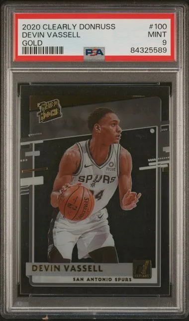 2020-21 Panini Devin Vassell Clearly Donruss Gold Rated #100 card image