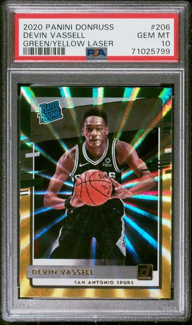 2020-21 Panini Donruss Devin Vassell Green/Yellow Laser #206 card image