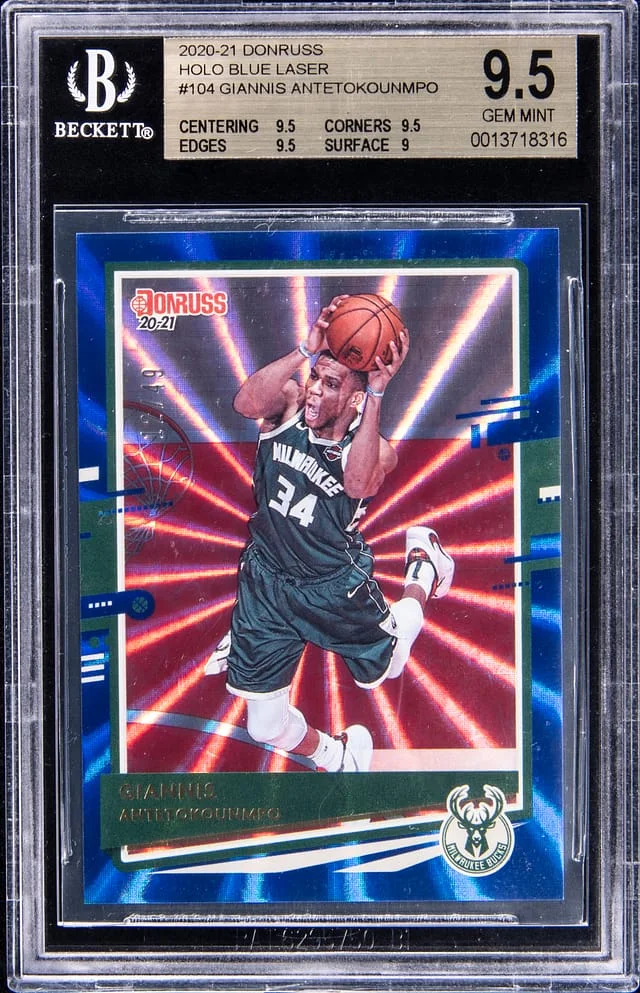 2020-21 Panini Donruss Giannis Antetokounmpo Holo Blue Laser #104 card image