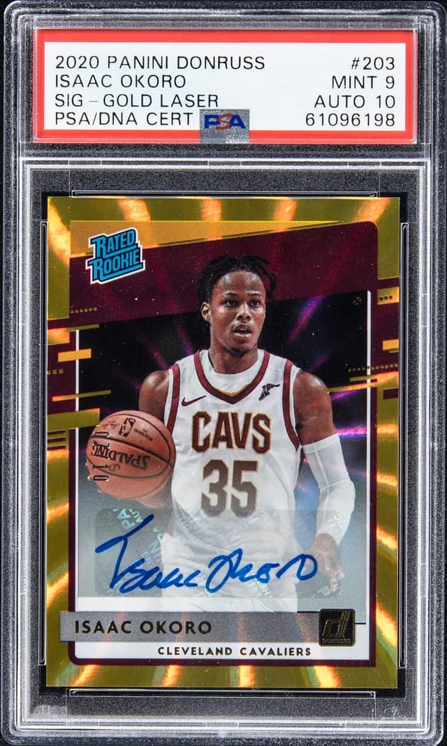 2020-21 Panini Donruss Isaac Okoro Signature Gold Laser #203 card image