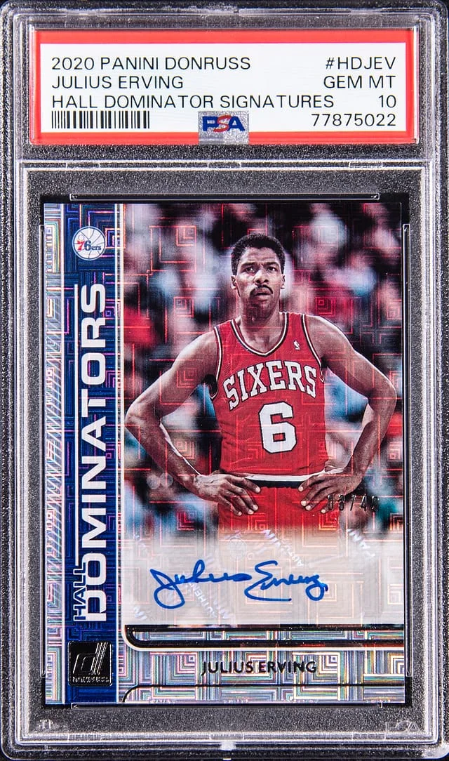 2020-21 Panini Donruss Julius Erving Hall Dominator Signatures #HD-JEV card image