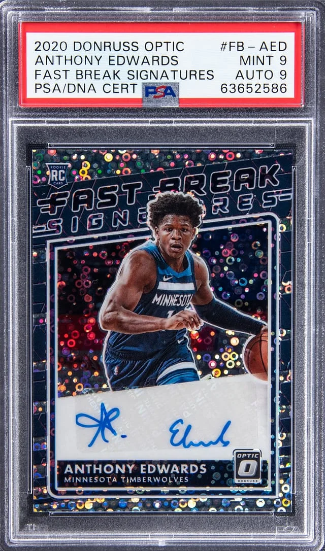 2020-21 Panini Donruss Optic Anthony Edwards Fast Break Signatures Disco Prizm #AED card image
